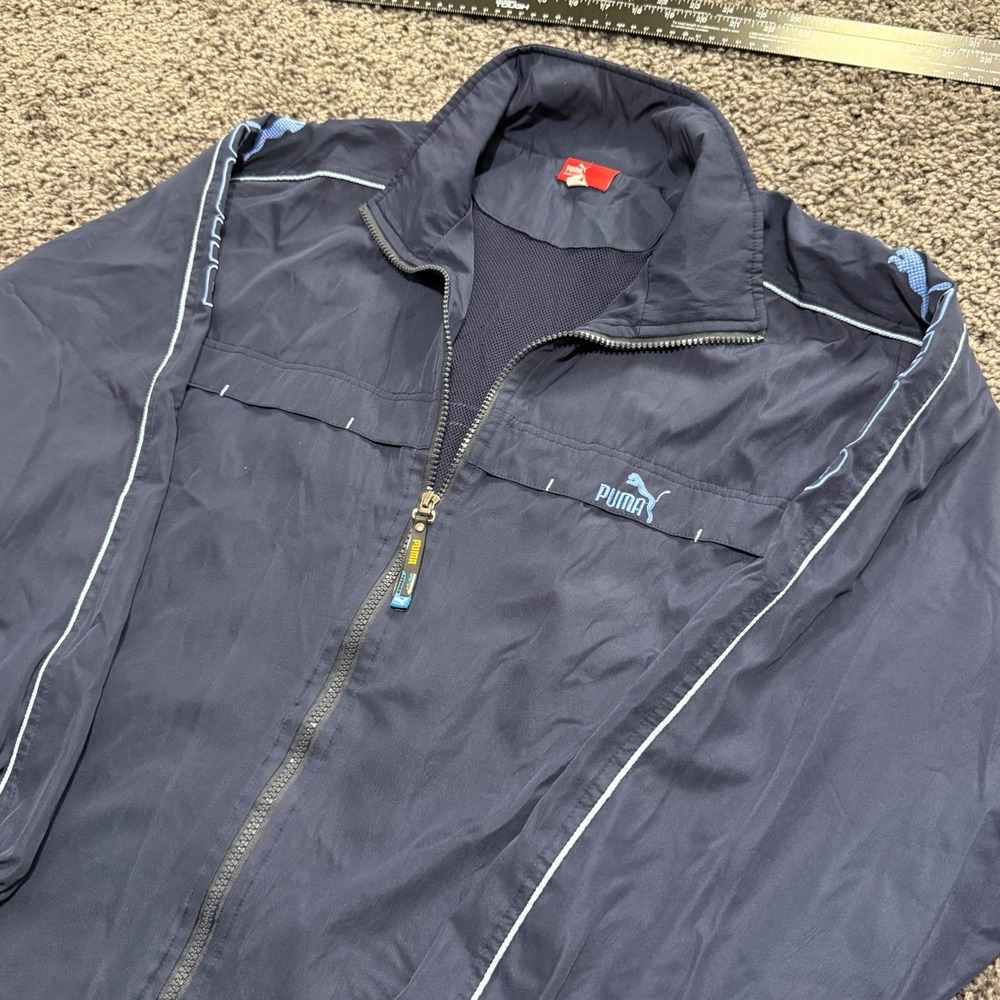 Vintage Puma Windbreaker Jacket Mens Navy Blue Excellent Full Zip Logo 3XL